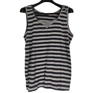 DKNY Gray & Blue Striped Ribbed Cotton Tank XL